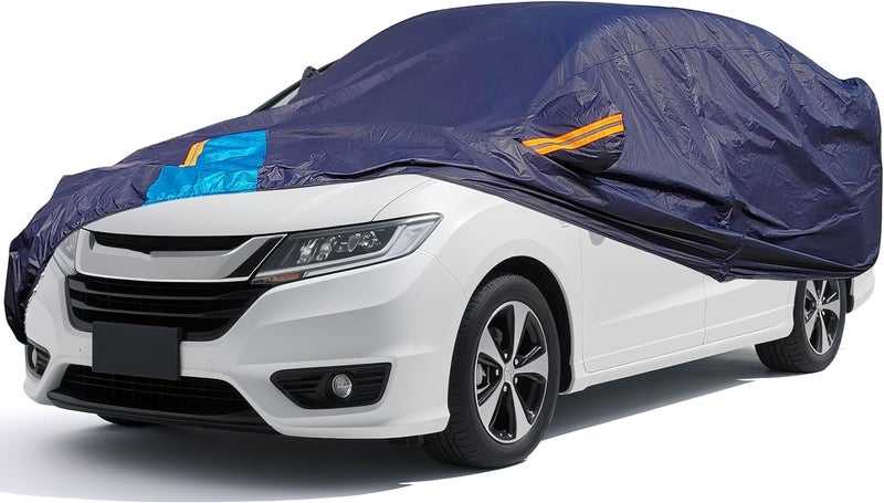 DINGHAO Car Cover Waterproof All Weather, 6 Layers Outdoor Full Exterior Cover Rain Sun UV Snowproof Protection with Zipper Cotton, Mirror Pocket for Honda Odyssey - Image 1